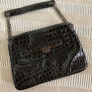 Black faux patent leather purse